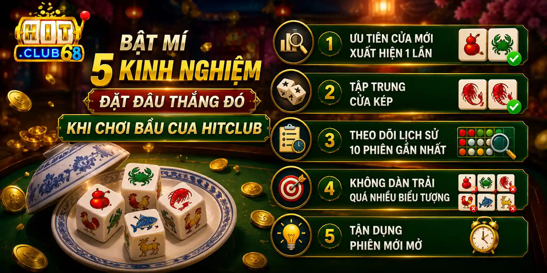 Bật mí 5 kinh nghiệm “đặt đâu thắng đó” khi chơi Bầu cua Hitclub