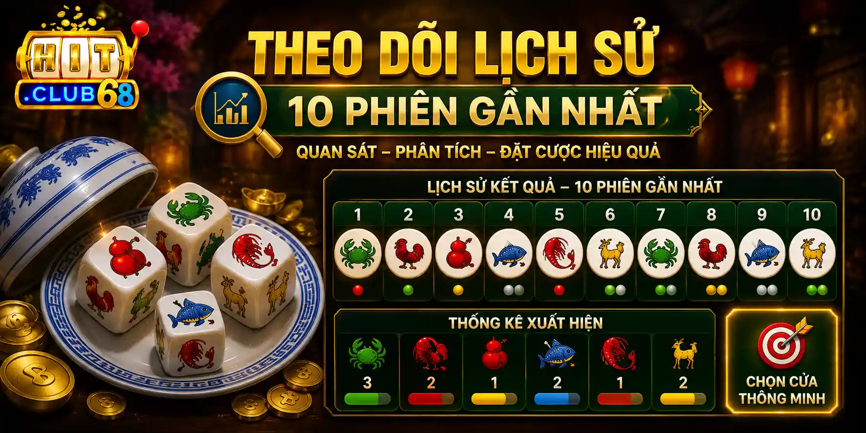 Theo dõi lịch sử 10 phiên gần nhất trước khi xuống cược